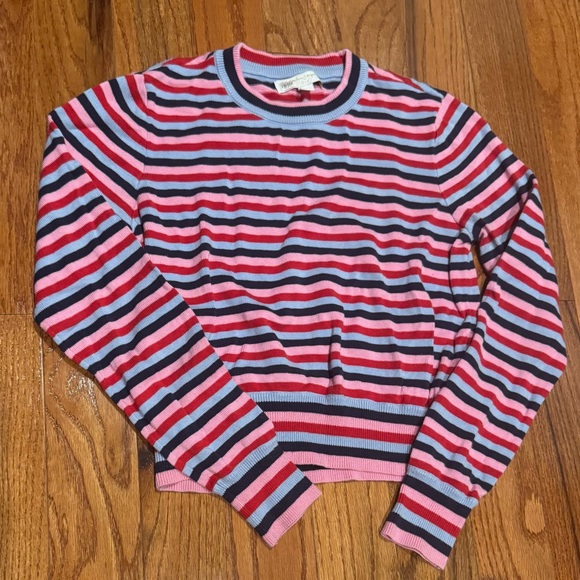 Spiritual Gangster Stripe Nikki Crop Sweater Long Sleeve Top - Pink, Blue Knit M - Picture 3 of 5
